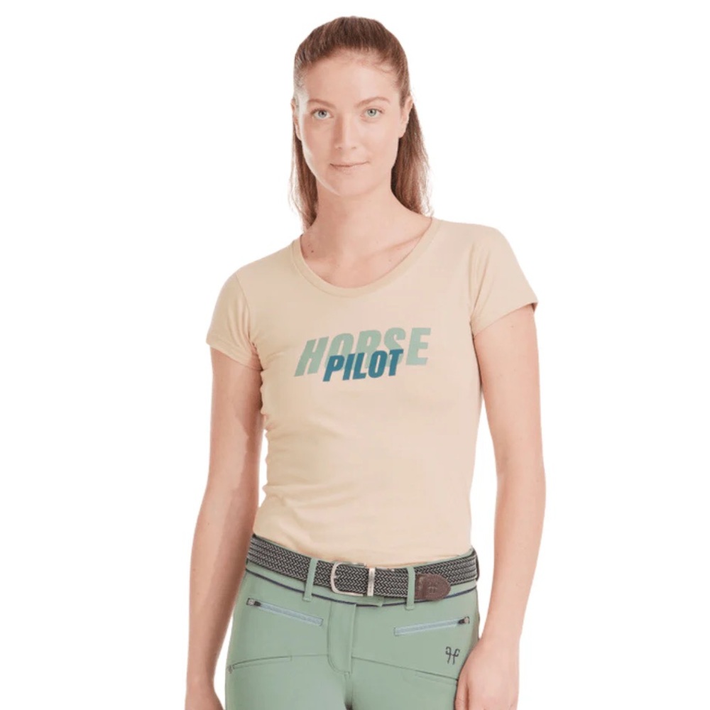 Beige and green Fitted Short Sleeve Tee